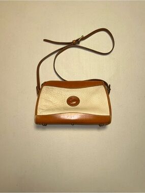 Dooney and Bourke Leather Crossbody Bag in Cream and Tan - Vintage